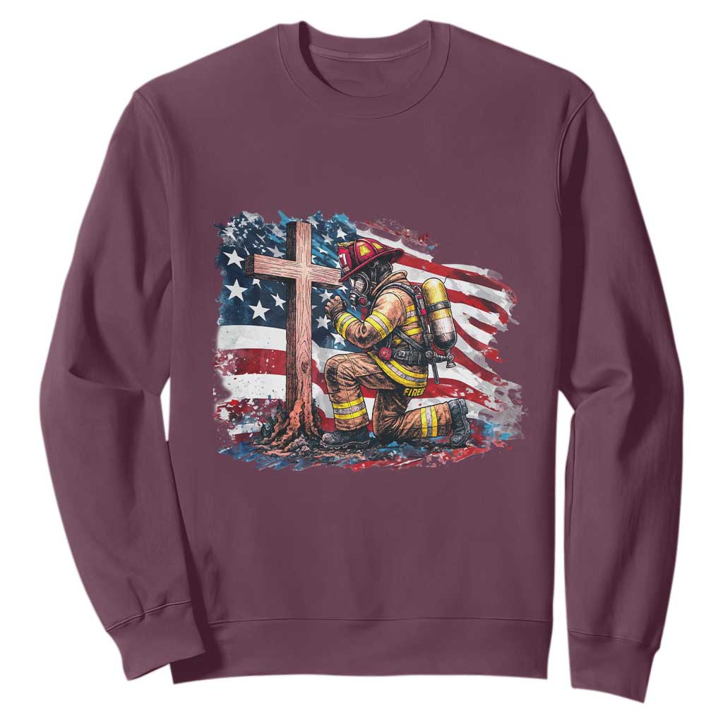 Fireman American Flag Sweatshirt Firefighter Christian Cross Bible TS14 Maroon Print Your Wear