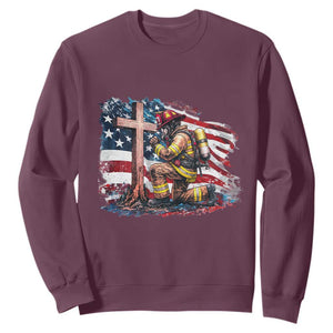 Fireman American Flag Sweatshirt Firefighter Christian Cross Bible TS14 Maroon Print Your Wear