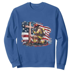 Fireman American Flag Sweatshirt Firefighter Christian Cross Bible TS14 Royal Blue Print Your Wear