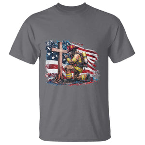 Fireman American Flag T Shirt Firefighter Christian Cross Bible TS14 Charcoal Print Your Wear