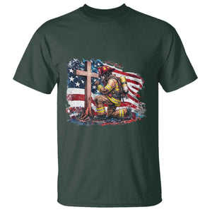 Fireman American Flag T Shirt Firefighter Christian Cross Bible TS14 Dark Forest Green Print Your Wear
