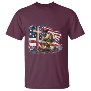 Fireman American Flag T Shirt Firefighter Christian Cross Bible TS14 Maroon Print Your Wear