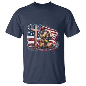 Fireman American Flag T Shirt Firefighter Christian Cross Bible TS14 Navy Print Your Wear