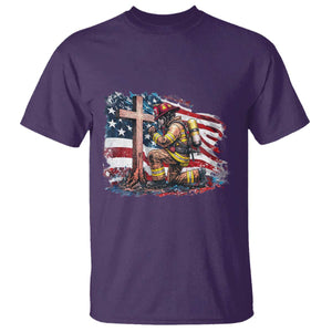Fireman American Flag T Shirt Firefighter Christian Cross Bible TS14 Purple Print Your Wear