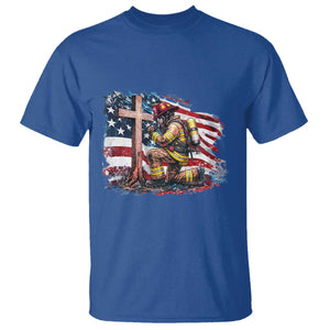 Fireman American Flag T Shirt Firefighter Christian Cross Bible TS14 Royal Blue Print Your Wear