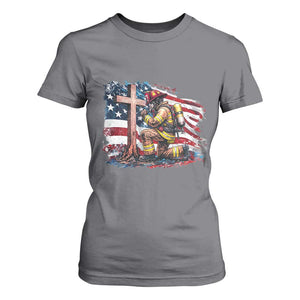 Fireman American Flag T Shirt For Women Firefighter Christian Cross Bible TS14 Charcoal Print Your Wear