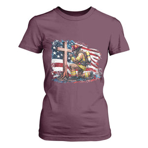 Fireman American Flag T Shirt For Women Firefighter Christian Cross Bible TS14 Maroon Print Your Wear
