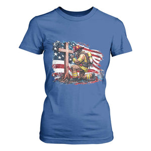 Fireman American Flag T Shirt For Women Firefighter Christian Cross Bible TS14 Royal Blue Print Your Wear