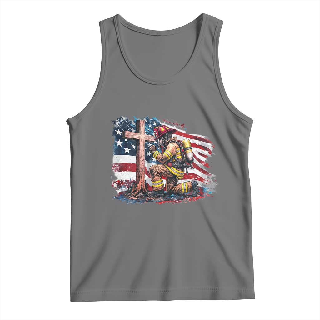 Fireman American Flag Tank Top Firefighter Christian Cross Bible TS14 Black Heather Print Your Wear