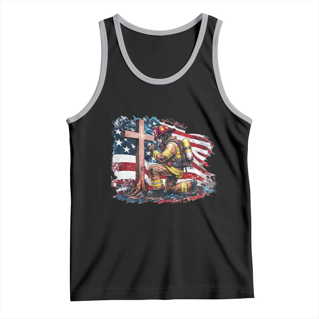 Fireman American Flag Tank Top Firefighter Christian Cross Bible TS14 Black Athletic Heather Print Your Wear