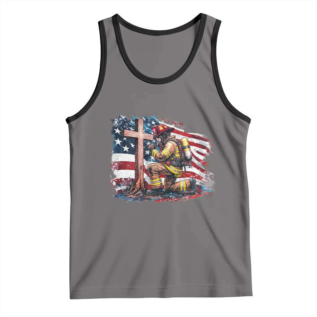 Fireman American Flag Tank Top Firefighter Christian Cross Bible TS14 Deep Heather Black Print Your Wear