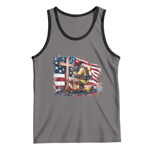 Fireman American Flag Tank Top Firefighter Christian Cross Bible TS14 Deep Heather Black Print Your Wear