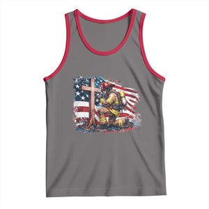 Fireman American Flag Tank Top Firefighter Christian Cross Bible TS14 Deep Heather Red Print Your Wear