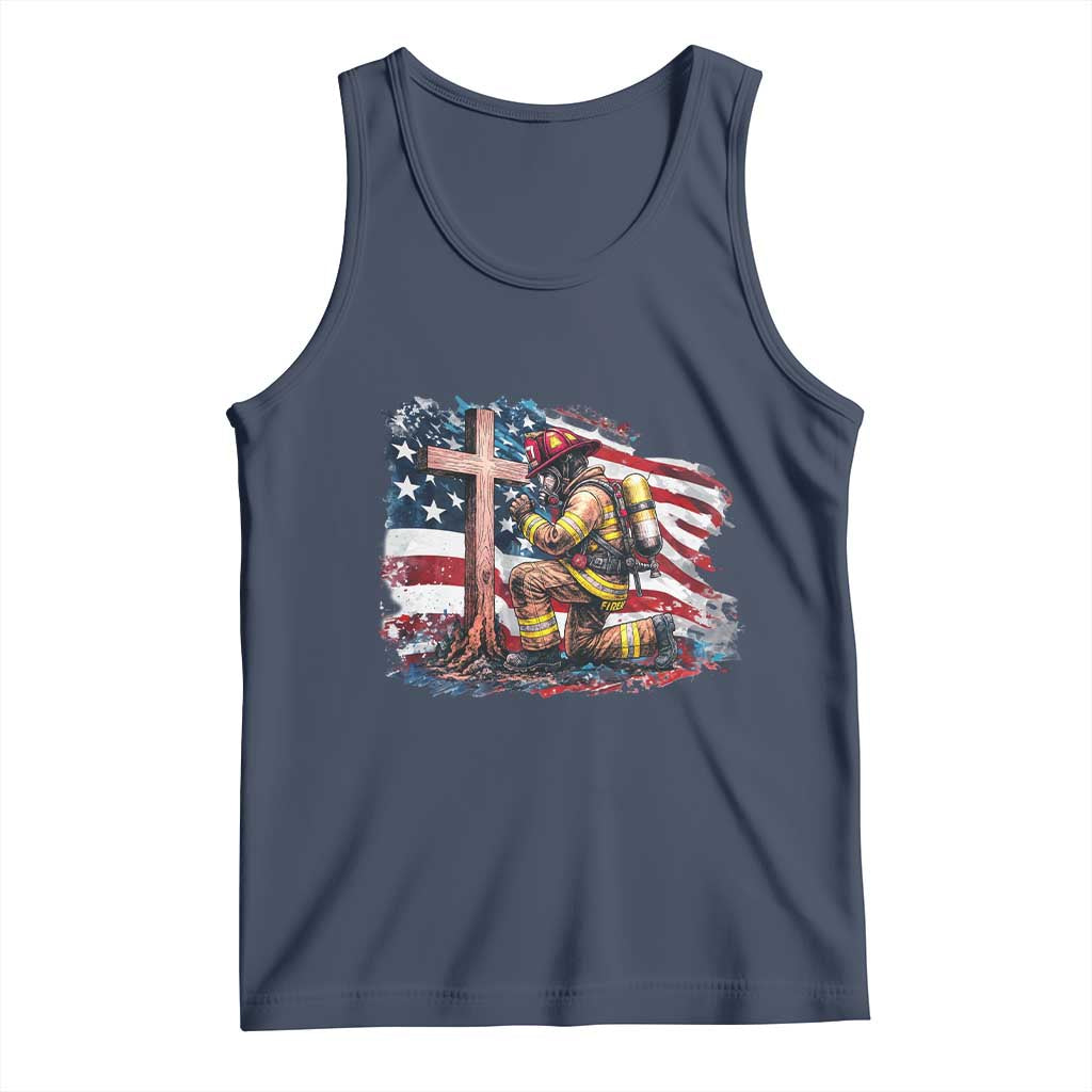 Fireman American Flag Tank Top Firefighter Christian Cross Bible TS14 Navy Print Your Wear