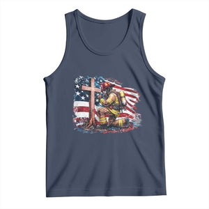 Fireman American Flag Tank Top Firefighter Christian Cross Bible TS14 Navy Print Your Wear