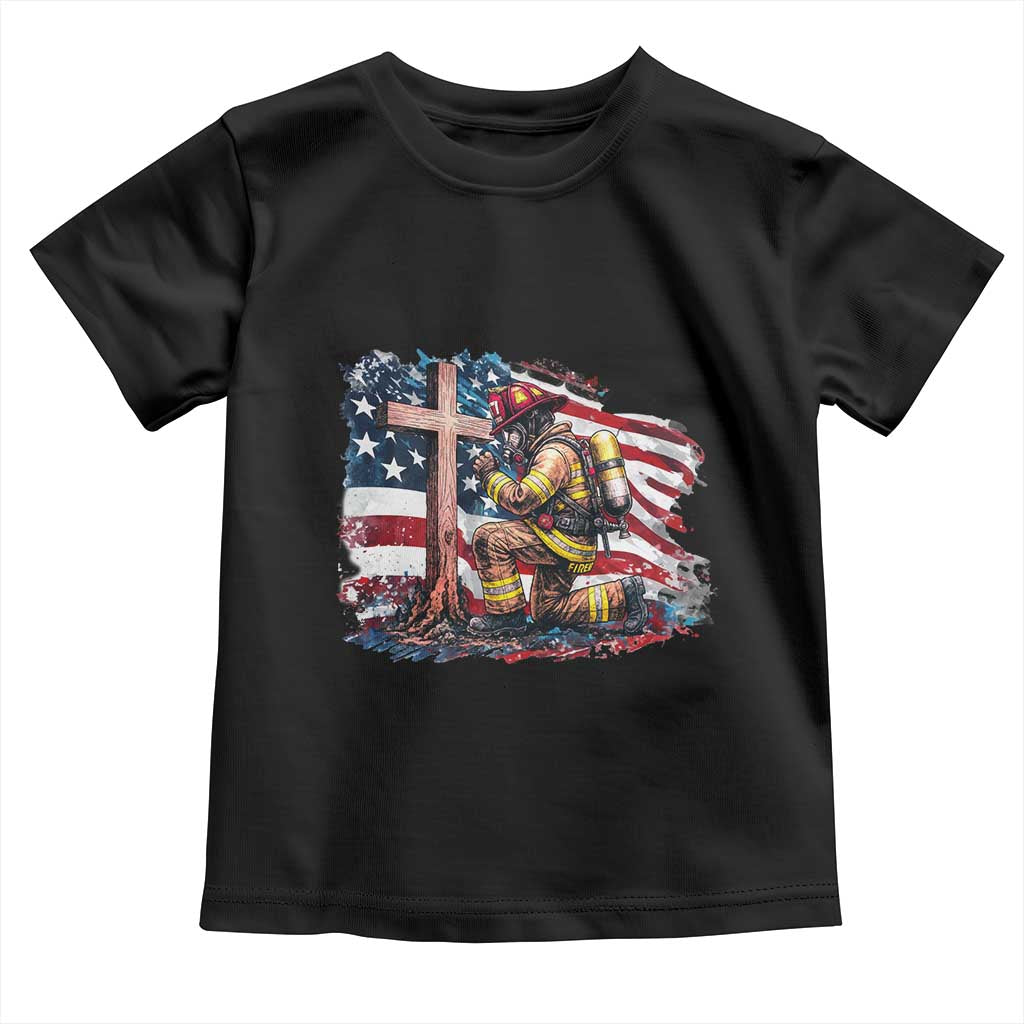 Fireman American Flag Toddler T Shirt Firefighter Christian Cross Bible TS14 Black Print Your Wear
