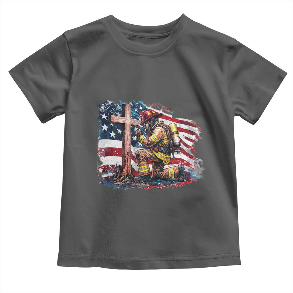 Fireman American Flag Toddler T Shirt Firefighter Christian Cross Bible TS14 Dark Heather Print Your Wear