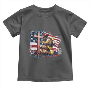 Fireman American Flag Toddler T Shirt Firefighter Christian Cross Bible TS14 Dark Heather Print Your Wear