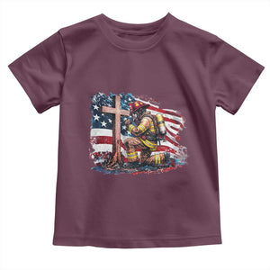 Fireman American Flag Toddler T Shirt Firefighter Christian Cross Bible TS14 Maroon Print Your Wear
