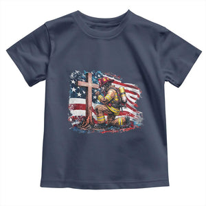 Fireman American Flag Toddler T Shirt Firefighter Christian Cross Bible TS14 Navy Print Your Wear