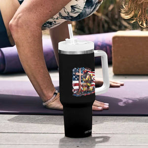 Fireman American Flag Tumbler With Handle Firefighter Christian Cross Bible TS14 Print Your Wear