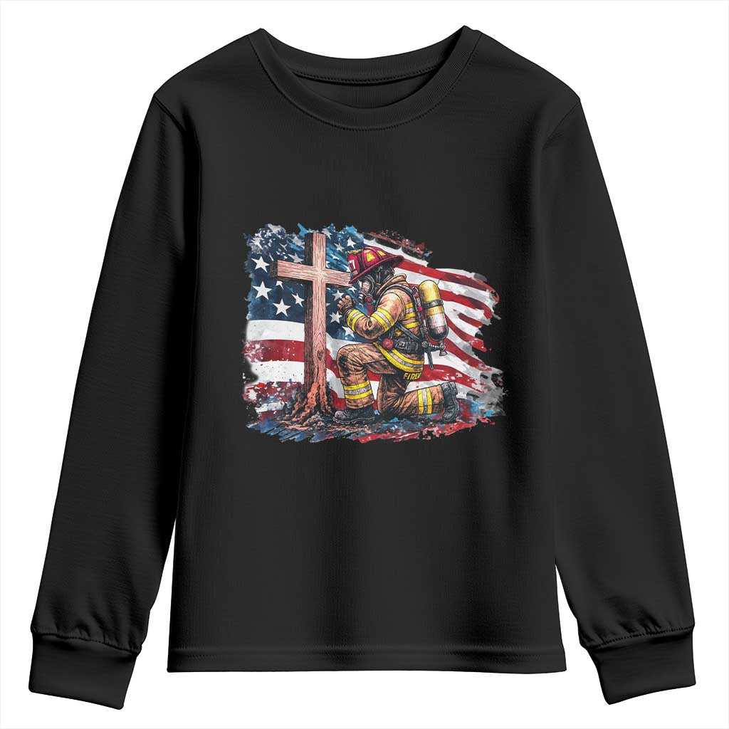 Fireman American Flag Youth Sweatshirt Firefighter Christian Cross Bible TS14 Black Print Your Wear
