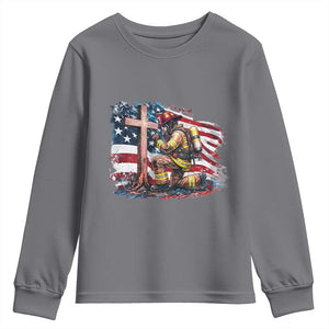 Fireman American Flag Youth Sweatshirt Firefighter Christian Cross Bible TS14 Charcoal Print Your Wear