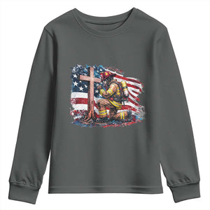 Fireman American Flag Youth Sweatshirt Firefighter Christian Cross Bible TS14 Dark Heather Print Your Wear