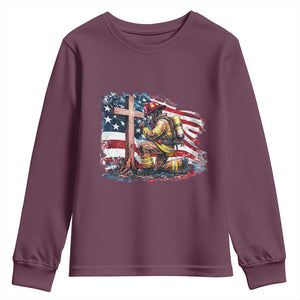 Fireman American Flag Youth Sweatshirt Firefighter Christian Cross Bible TS14 Maroon Print Your Wear