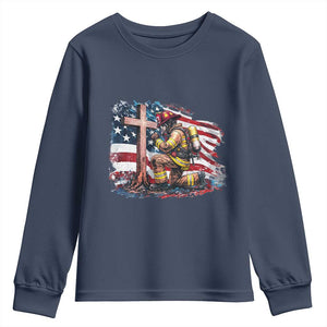 Fireman American Flag Youth Sweatshirt Firefighter Christian Cross Bible TS14 Navy Print Your Wear