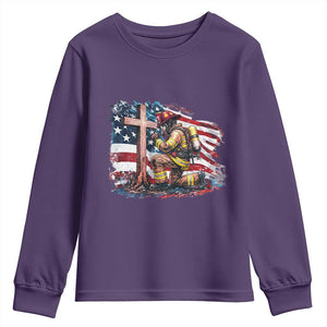 Fireman American Flag Youth Sweatshirt Firefighter Christian Cross Bible TS14 Purple Print Your Wear