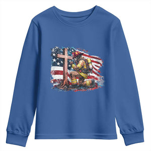 Fireman American Flag Youth Sweatshirt Firefighter Christian Cross Bible TS14 Royal Blue Print Your Wear
