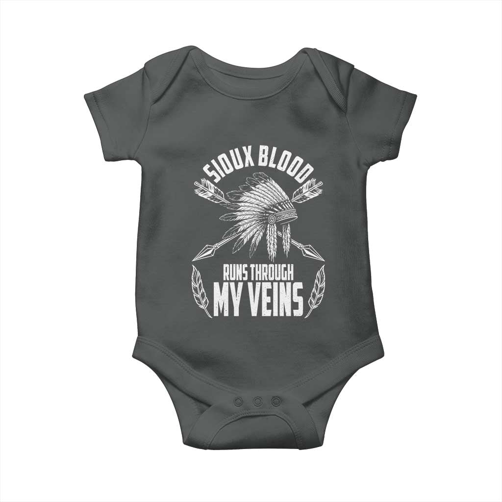Native American Idian Chief Baby Onesie Sioux Blood Runs Through My Veins TS14 Dark Heather Print Your Wear