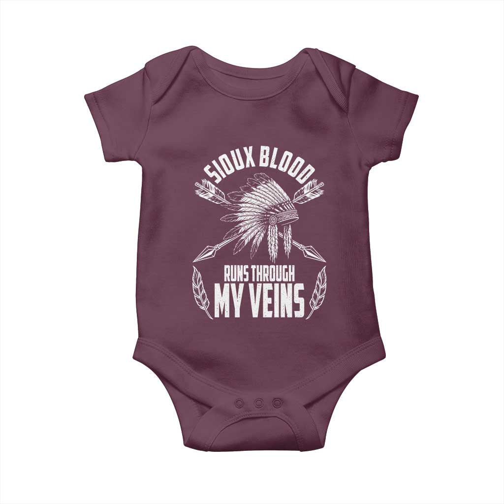 Native American Idian Chief Baby Onesie Sioux Blood Runs Through My Veins TS14 Maroon Print Your Wear