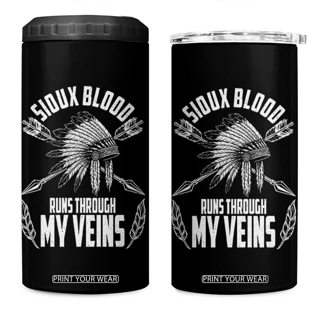 Native American Idian Chief 4 in 1 Can Cooler Tumbler Sioux Blood Runs Through My Veins TS14 One Size: 16 oz Black Print Your Wear