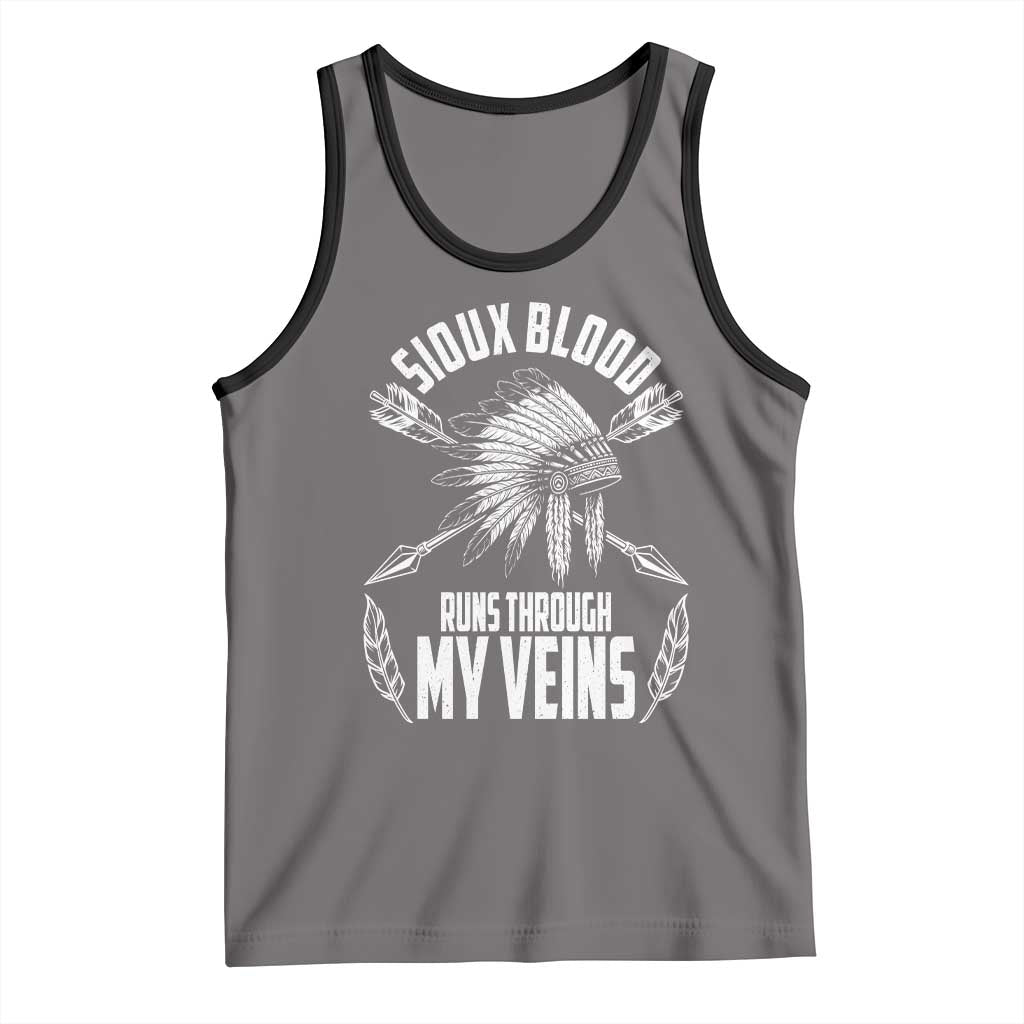 Native American Idian Chief Tank Top Sioux Blood Runs Through My Veins TS14 Deep Heather Black Print Your Wear