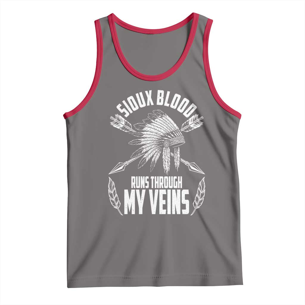 Native American Idian Chief Tank Top Sioux Blood Runs Through My Veins TS14 Deep Heather Red Print Your Wear