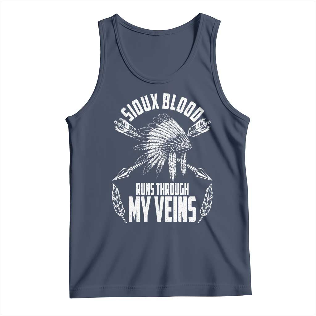 Native American Idian Chief Tank Top Sioux Blood Runs Through My Veins TS14 Navy Print Your Wear