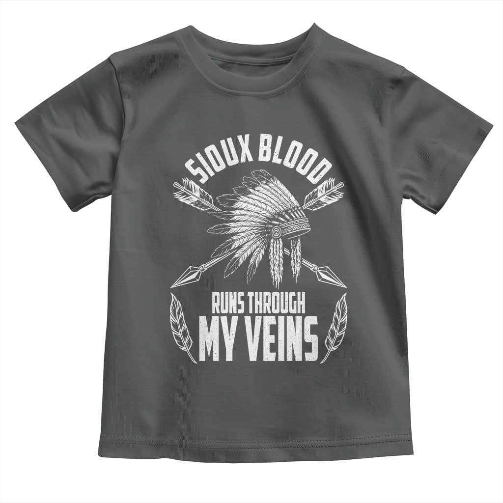 Native American Idian Chief Toddler T Shirt Sioux Blood Runs Through My Veins TS14 Dark Heather Print Your Wear
