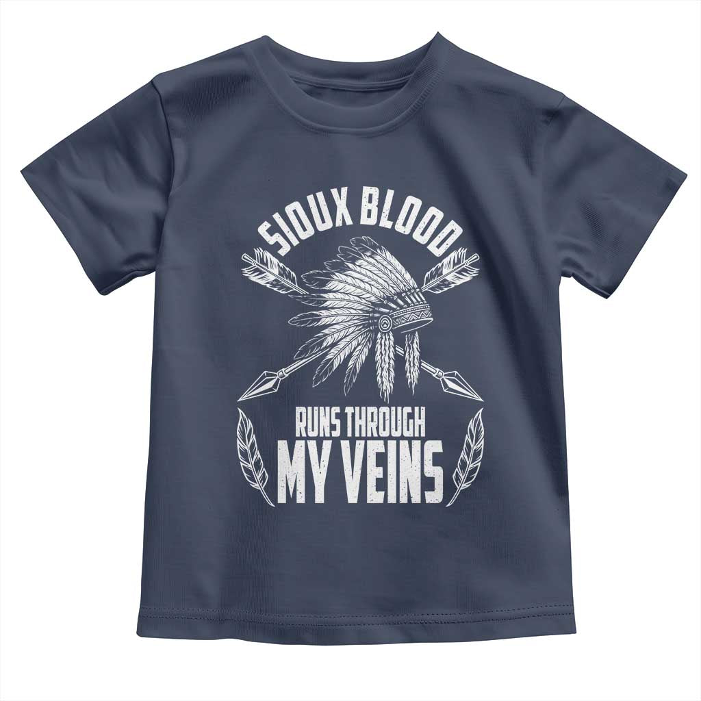 Native American Idian Chief Toddler T Shirt Sioux Blood Runs Through My Veins TS14 Navy Print Your Wear