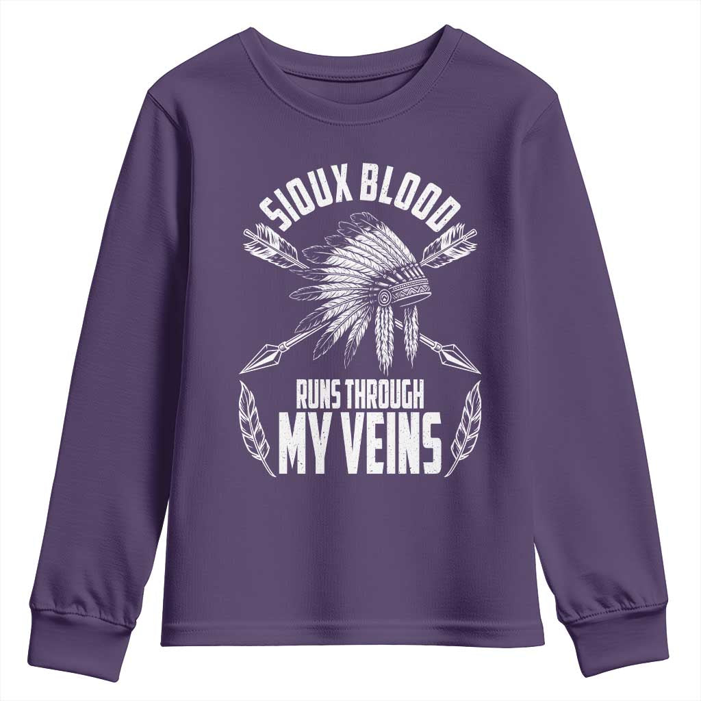 Native American Idian Chief Youth Sweatshirt Sioux Blood Runs Through My Veins TS14 Purple Print Your Wear