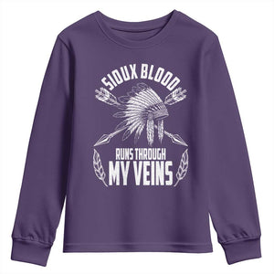 Native American Idian Chief Youth Sweatshirt Sioux Blood Runs Through My Veins TS14 Purple Print Your Wear