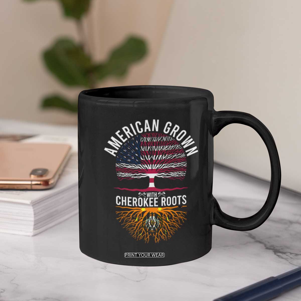 Native American Flag Coffee Mug American Grown With Cherokee Roots TS14 Print Your Wear