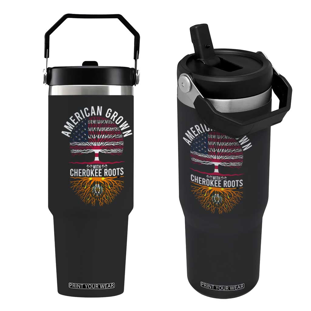 Native American Flag Flip Straw Tumbler American Grown With Cherokee Roots TS14 One Size: 30 oz Black Print Your Wear