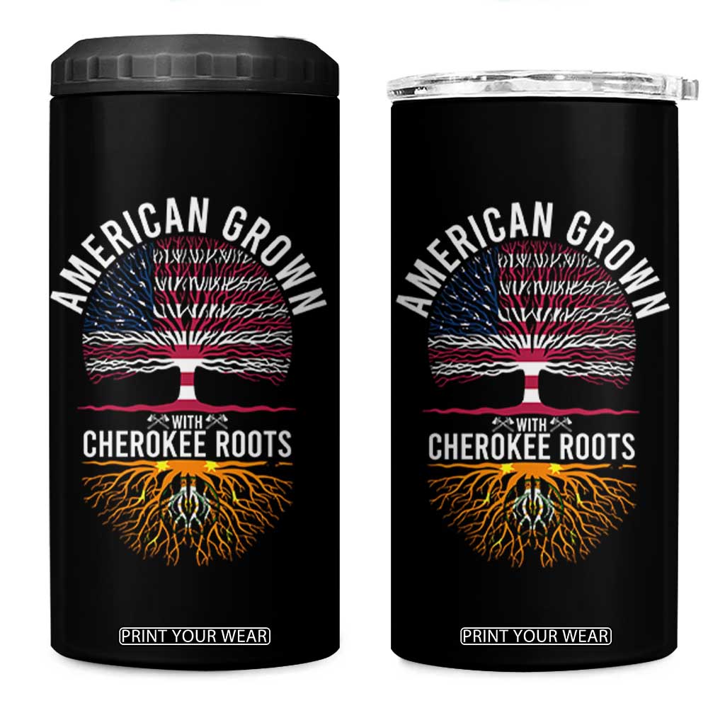 Native American Flag 4 in 1 Can Cooler Tumbler American Grown With Cherokee Roots TS14 One Size: 16 oz Black Print Your Wear