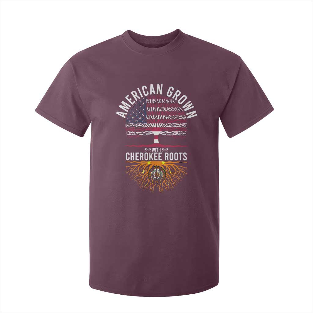 Native American Flag T Shirt For Kid American Grown With Cherokee Roots TS14 Maroon Print Your Wear