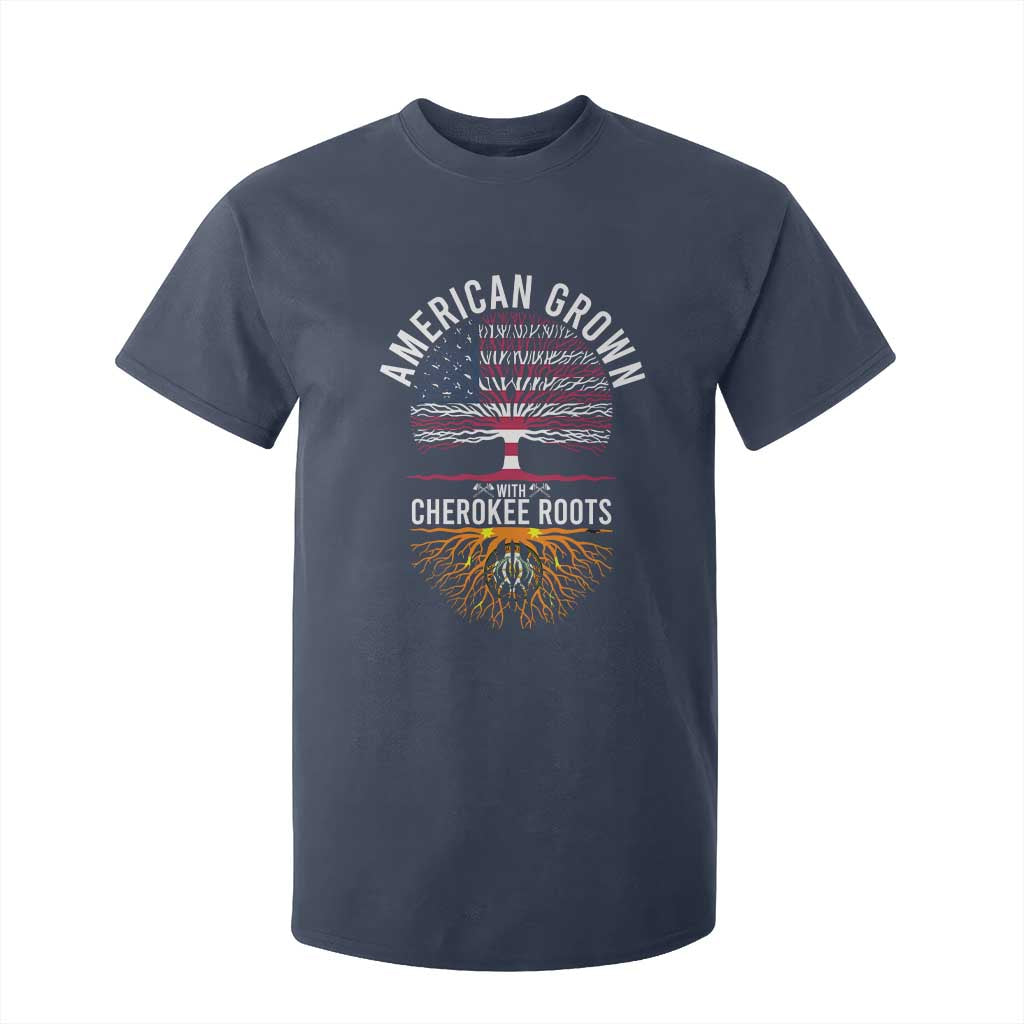 Native American Flag T Shirt For Kid American Grown With Cherokee Roots TS14 Navy Print Your Wear