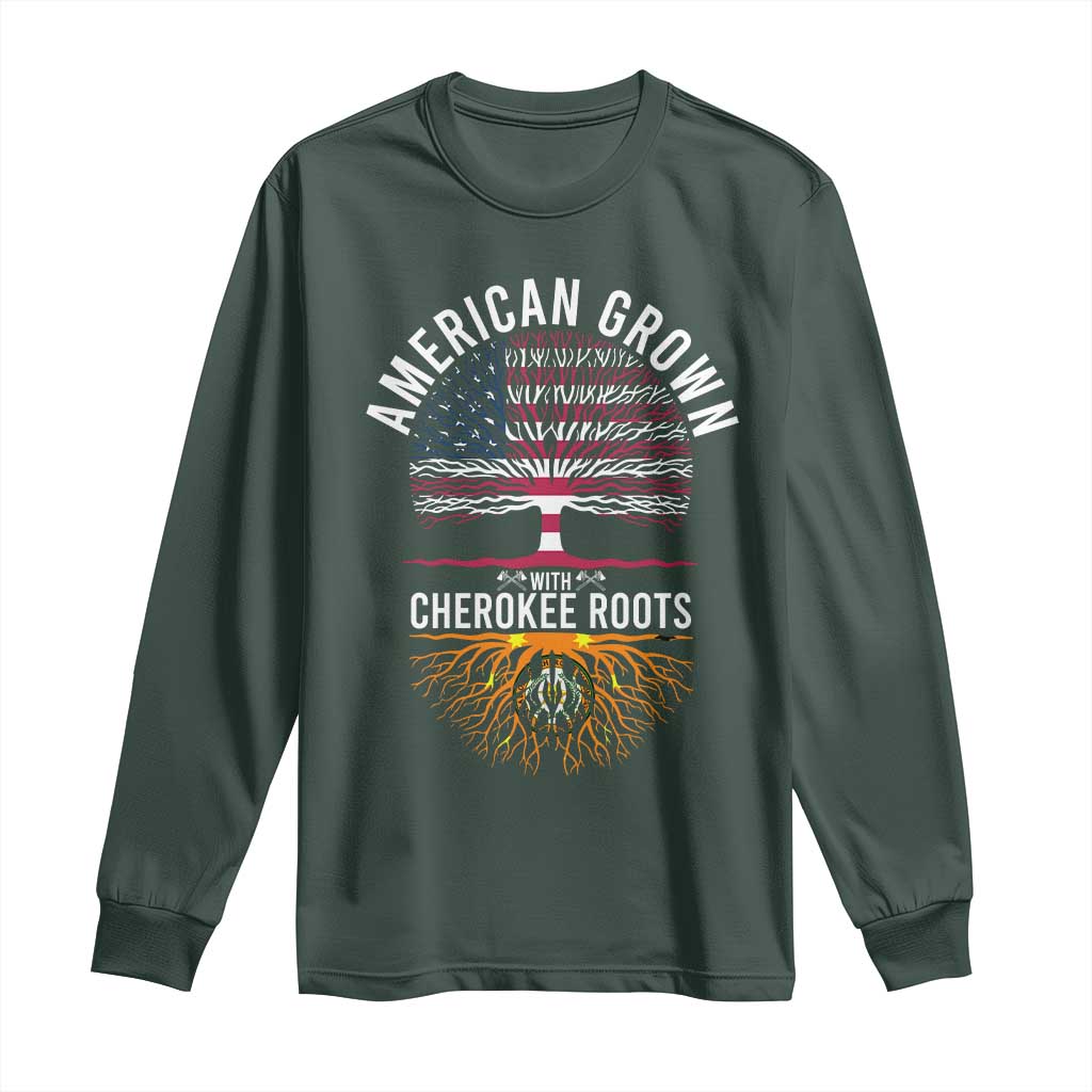Native American Flag Long Sleeve Shirt American Grown With Cherokee Roots TS14 Dark Forest Green Print Your Wear