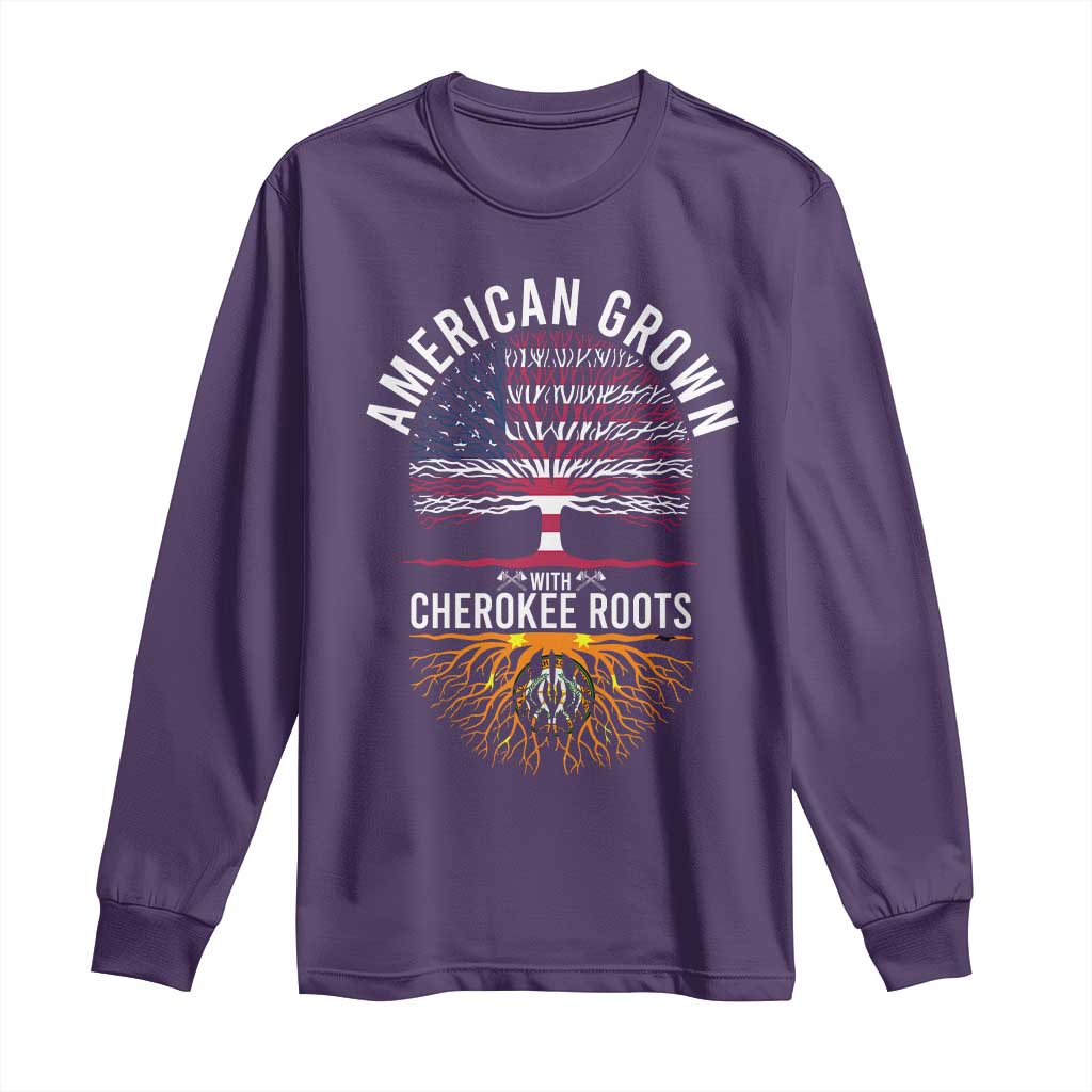 Native American Flag Long Sleeve Shirt American Grown With Cherokee Roots TS14 Purple Print Your Wear