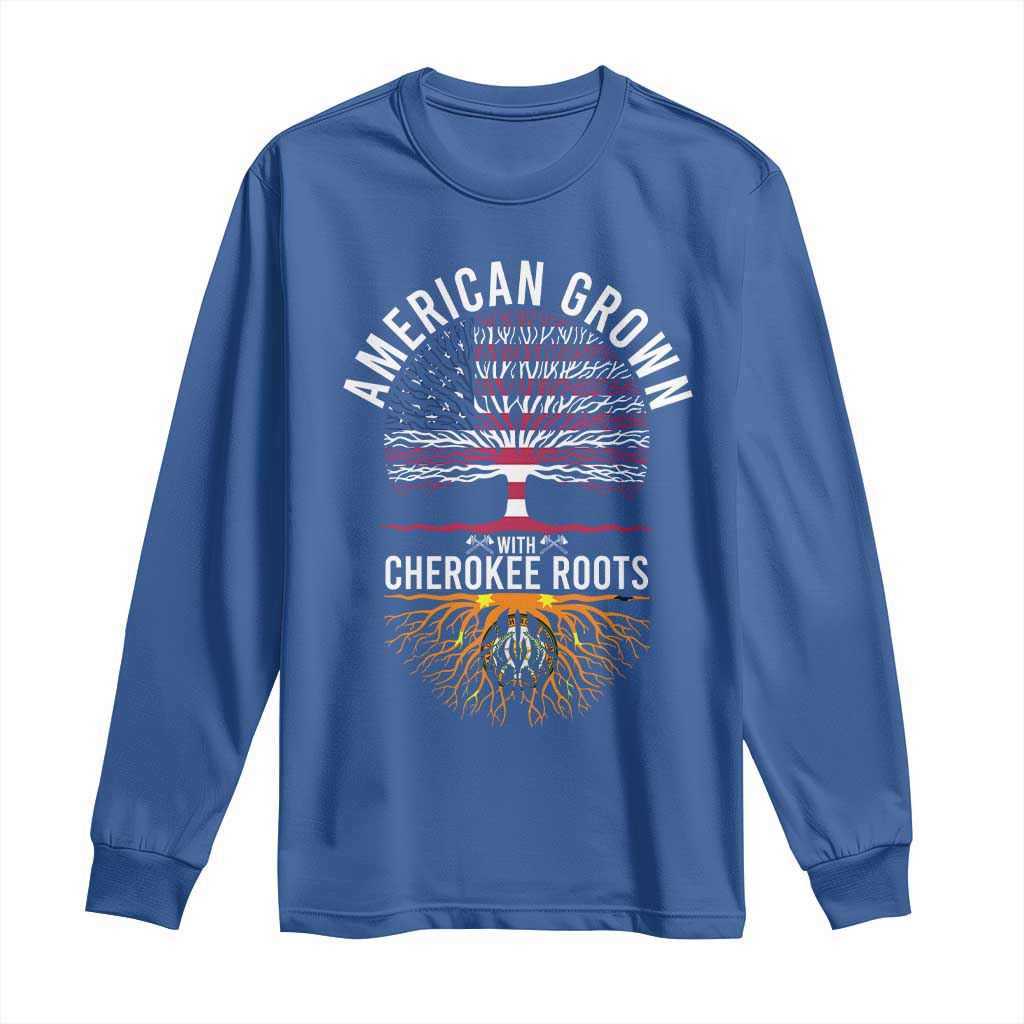 Native American Flag Long Sleeve Shirt American Grown With Cherokee Roots TS14 Royal Blue Print Your Wear